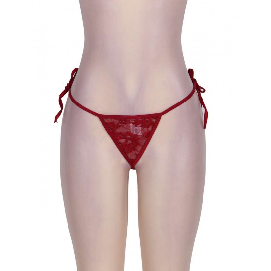 Sexy Wine Red Lace-up Panty