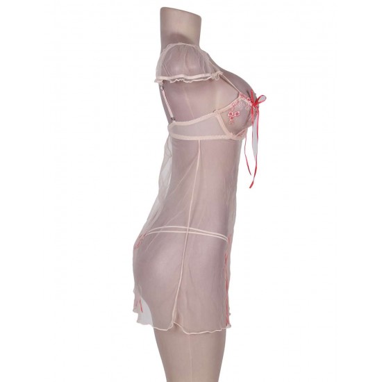 Sexy Lace Flower Cup Transparent Babydoll