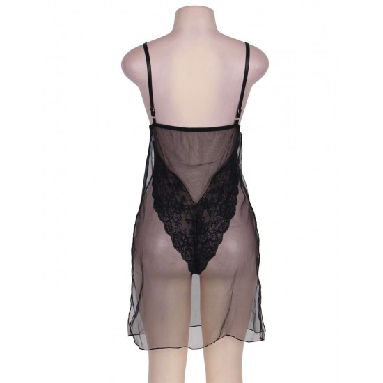 Lace Cup Black Mesh Sexy Teddy