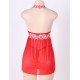 Red Lace stitching Halter Open Back Sleepwear 