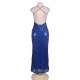 Blue Sequin Backless Evening Dress