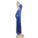 Blue Sequin Backless Evening Dress