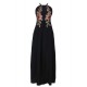 Black Elegant Embroidery Backless Long Dress