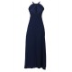 Elegant Dark Blue Embroidery Backless Long Dress