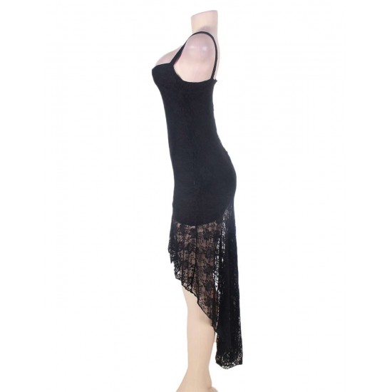 High Low SlinkyBlack Lace Fishtail Dress