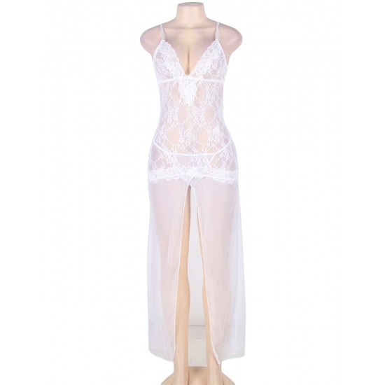 White Long Lace and Chiffon Sleepwear Gown