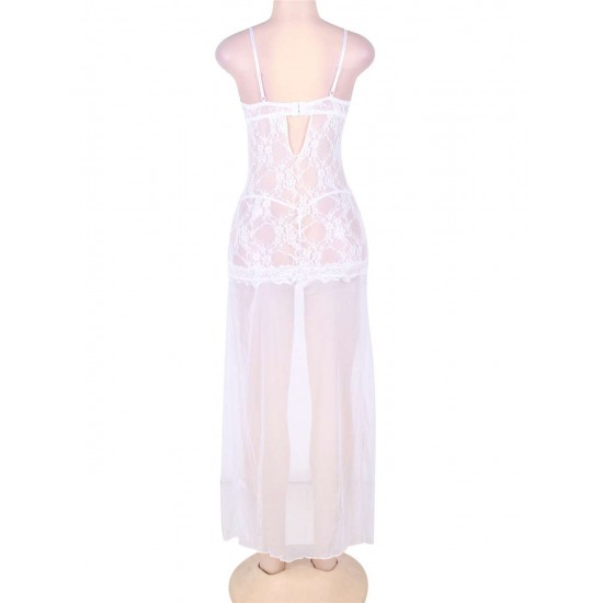 White Long Lace and Chiffon Sleepwear Gown