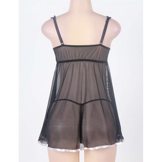 See Through Mesh Black Lace Babydoll For Women