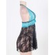 Halter Sheer Blue And Black Lace Plus Size Babydoll