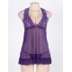 Sexy Halter Transparent Scalloped Purple Babydoll