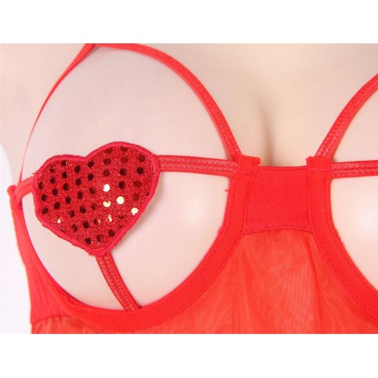 Red Open Bra Sexy Heart Attack Babydoll