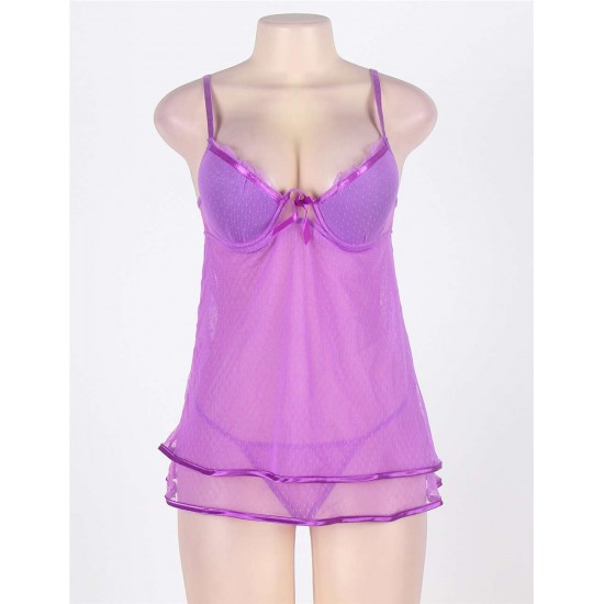 Sexy Bright Purple Sheer Mesh Babydoll