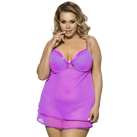 Bright Purple Sheer Mesh Plus Size Babydoll