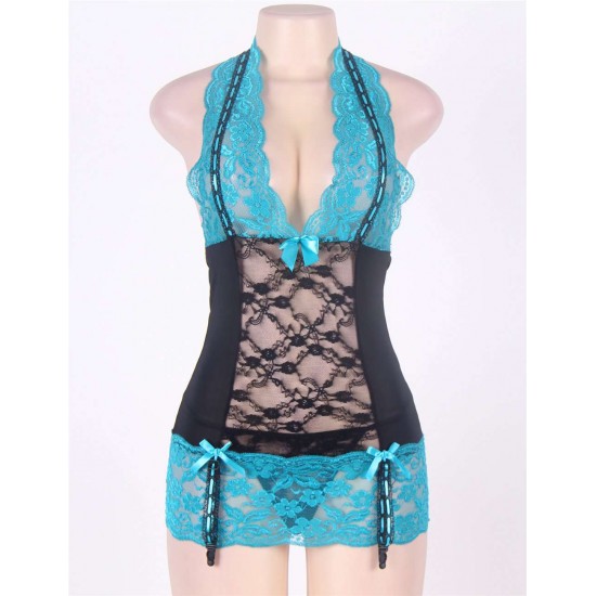 Royal Oceans Sexy Halter Blue Lace Babydoll