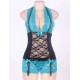 Halter Black And Blue Lace Open Back Plus Size Babydoll