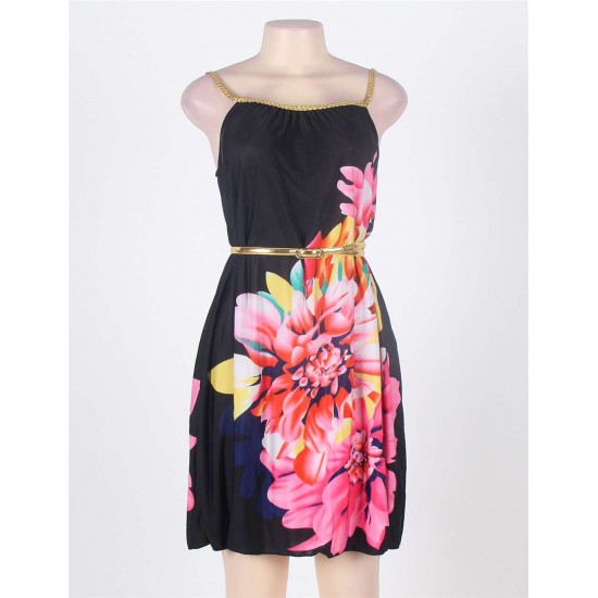 On Sale Multi Flowers Ladies Fashion Dress With belt