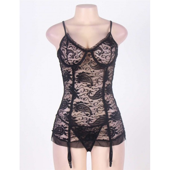 Black Lace Harter Seamless Short Lingerie Set