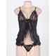 Sexy Black Lace Mesh Ruffle Fly Away Babydoll With G String 