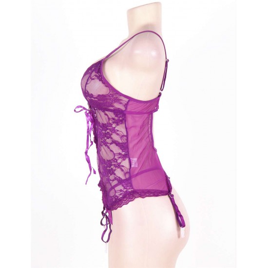 Purple Plus Size Lace Teddy With A Front Keyhole