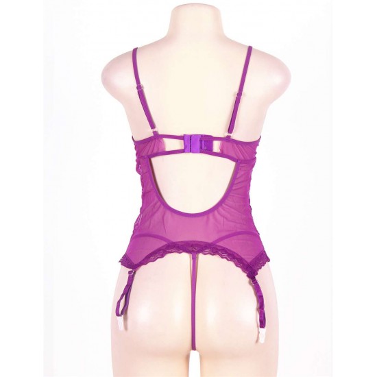 Purple Plus Size Lace Teddy With A Front Keyhole