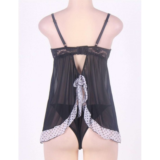 Sexy Black Lace Transparent Babydoll With G-string