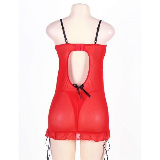 Red Round Back Babydoll With G-String