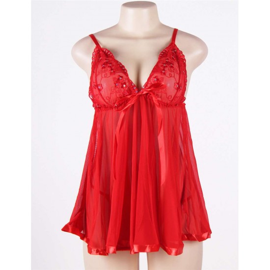 Red Sheer Lace Open Back Sexy Babydoll