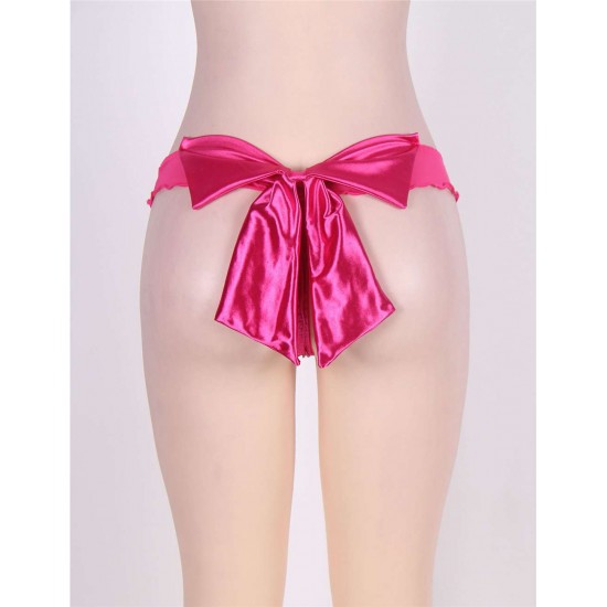 Plus Size Mesh Big Bow Ruffled Thong