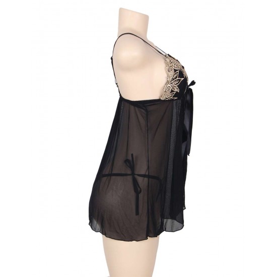 Elegant Plus Size Black  Babydoll