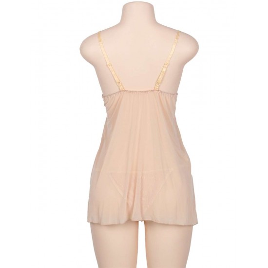 2pcs Apricot Seduce Elegant Babydoll With G-string