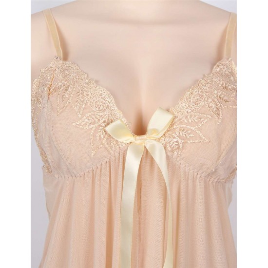 2pcs Apricot Seduce Elegant Babydoll With G-string