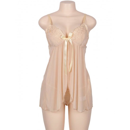 2pcs Apricot Seduce Elegant Babydoll With G-string