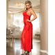 Red Lace Cross Open Back Long Dress