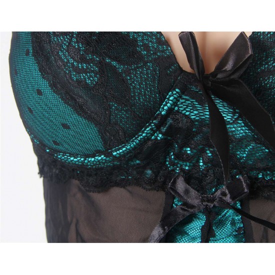 Plus Size Green Fly-Away Babydoll With 3 Front Keyhole