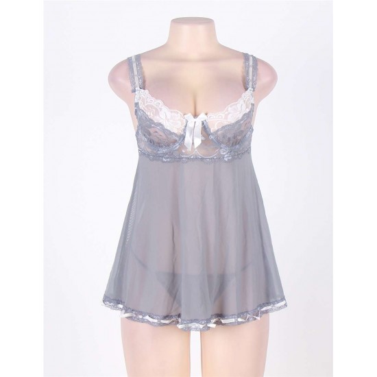 Pretty In Periwinkle Grey Babydoll With G string