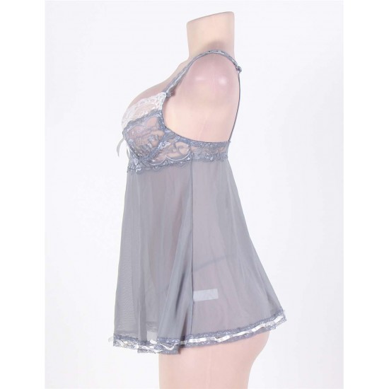 Pretty In Periwinkle Grey Babydoll With G string