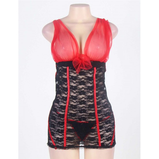 Stretch Red And Black Babydoll Denier Chemise