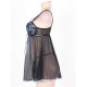 Mesh Cup Black Lace Babydoll Nightie Lingerie Set