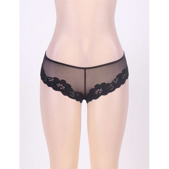 Black Floral Lace Mesh Sexy Panty