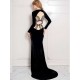 Black Long Sleeve Pattern Back Sheer Prom Dress