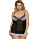 Black Transparent Plus Size Polka Dot Babydoll With Lace Trim