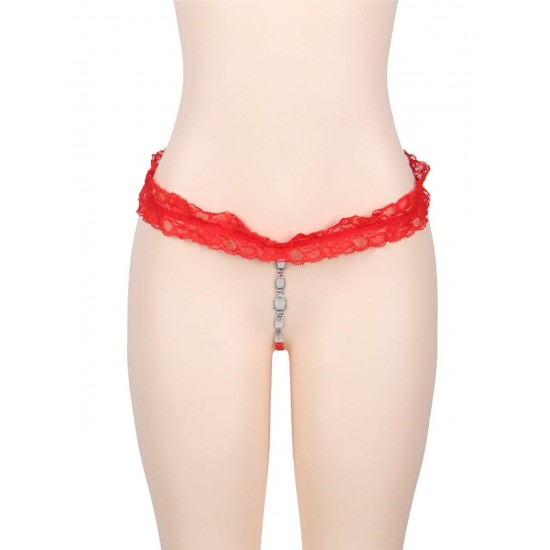 Plus Size Lace Jewel Thong