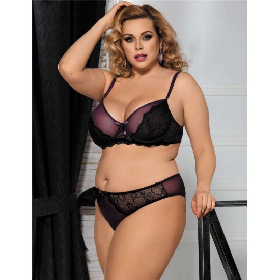 Plus Size Naughty Purple Bra Set