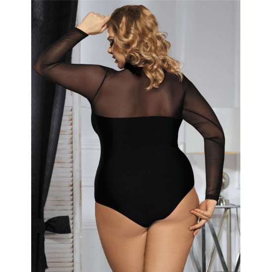 Black Plus Size Long Sleeve Teddy With Yarn