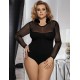 Black Plus Size Long Sleeve Teddy With Yarn