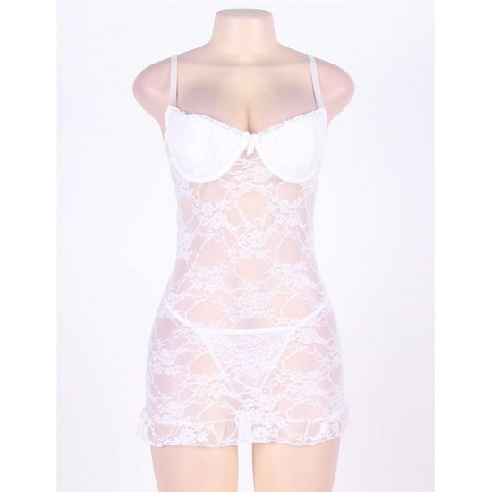 Plus Size White Lace Mini Chemise Dress