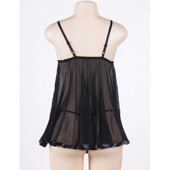 Sexy Sheer Lace Black Babydoll With G String