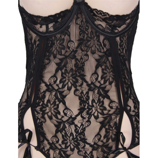 Black Lace Open Bust Teddy