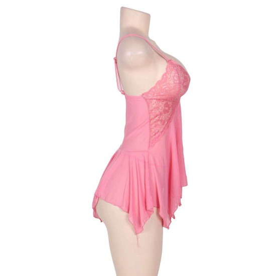 Sexy Lace Cup Pink Babydoll Dress