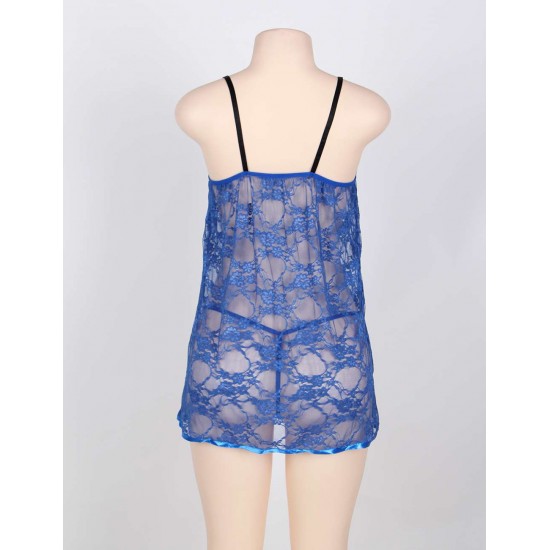 On Sale Blue Sheer Lace Plus Size Babydoll